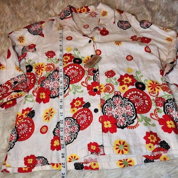 New Tianello Linen Floral Button Up Blouse Top - Picture 7 of 9